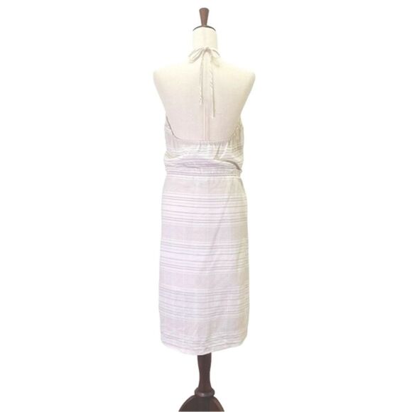 Minkpink Textured Neutral Tan White Striped Midi Halter Summer Dress Size Large - Picture 11 of 12